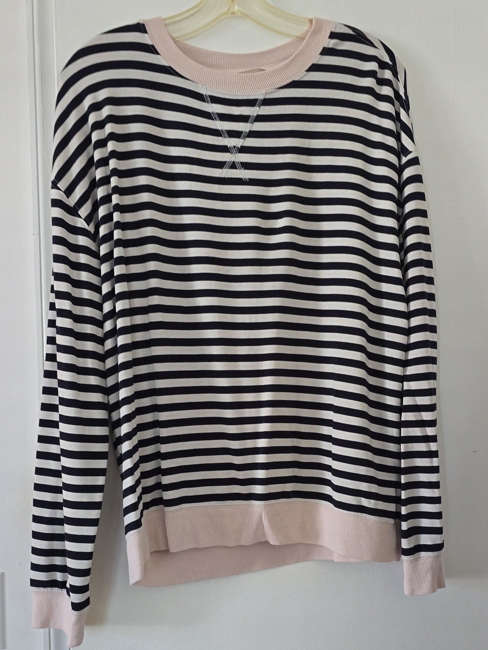 Striped Long-Sleeve Pullover Top in Black and Cream - Women's